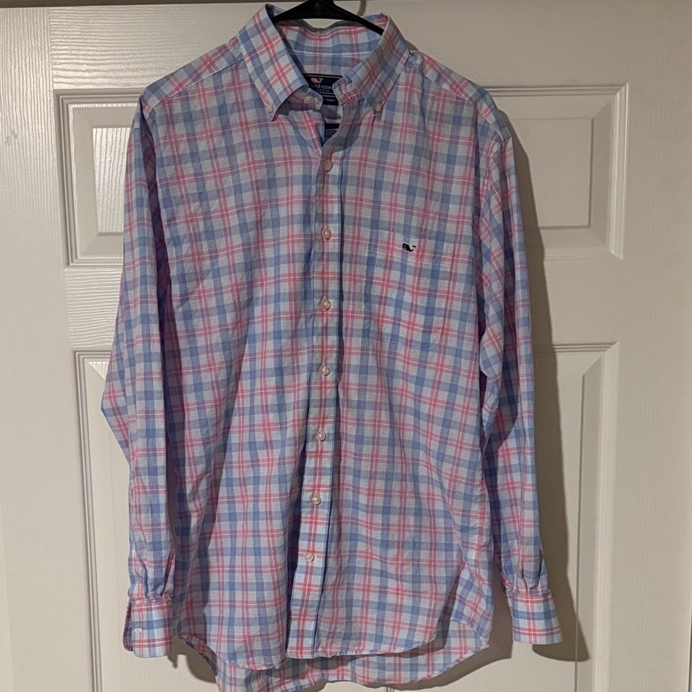 Vineyard Vines Blue and Pink Plaid Shirt